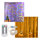 Roupão de luzes com controle remoto, luminária decorativa com cortinas de luzes LED e controle para ajustar brilho e cores.