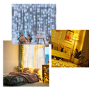 Cortina de luzes decorativas com controle remoto, luminária LED para ambientes internos com efeito de iluminação aconchegante