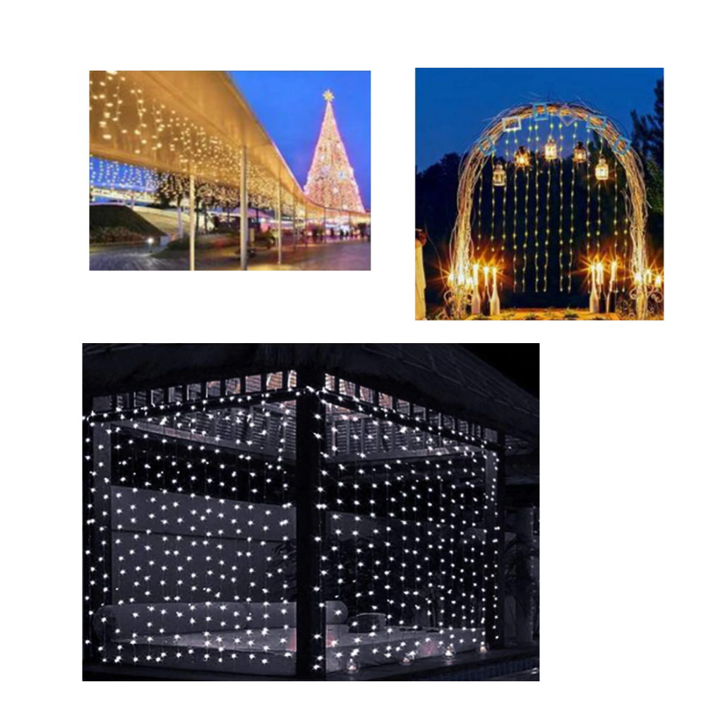 Cortina de luzes decorativas com controle remoto, luminária de LED para ambientes internos e festas.