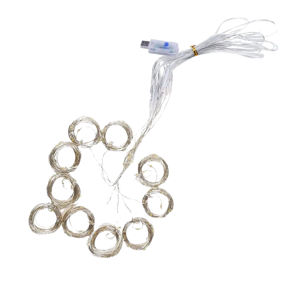 Cortina de luzes com luz branca quente e controle remoto, luminária decorativa para ambientes internos.