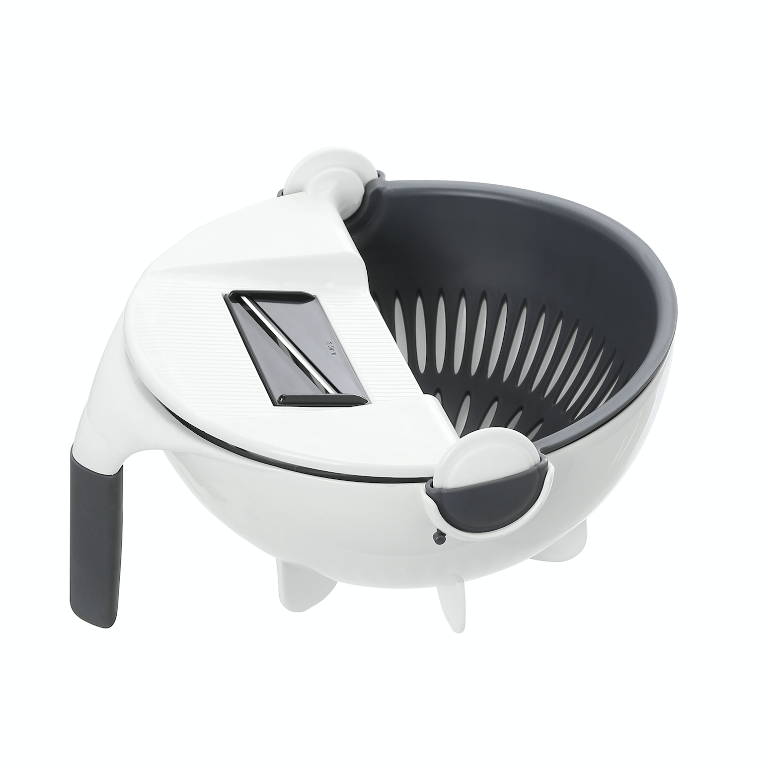 Coupelégumes 4-em-1 Kogiio com diferentes lâminas para fatiar, ralar e cortar legumes na cozinha.