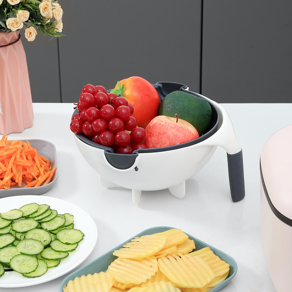 Coupe-légumes 4-en-1 Kogiio, utensílio de cozinha com várias lâminas para cortar e fatiar legumes facilmente.