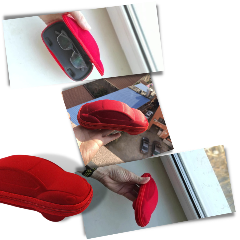 Estojo de óculos de sol infantil da Wellpaid Entity com zíper, feito de material flexível e leve para proteção de óculos de sol.