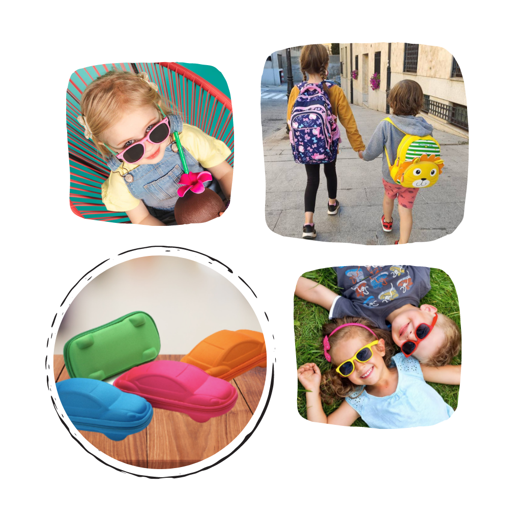 Estojo de óculos de sol infantil da Wellpaid Entity com zíper, em cores divertidas e fofas, ideal para proteger óculos de crianças.