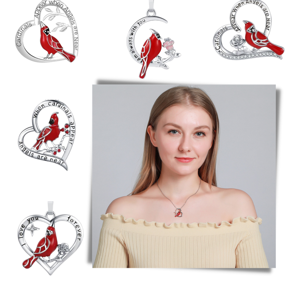 Colar com pingente de cardeal em forma de coração da Ottwn, joia delicada e elegante em estilo de colar.