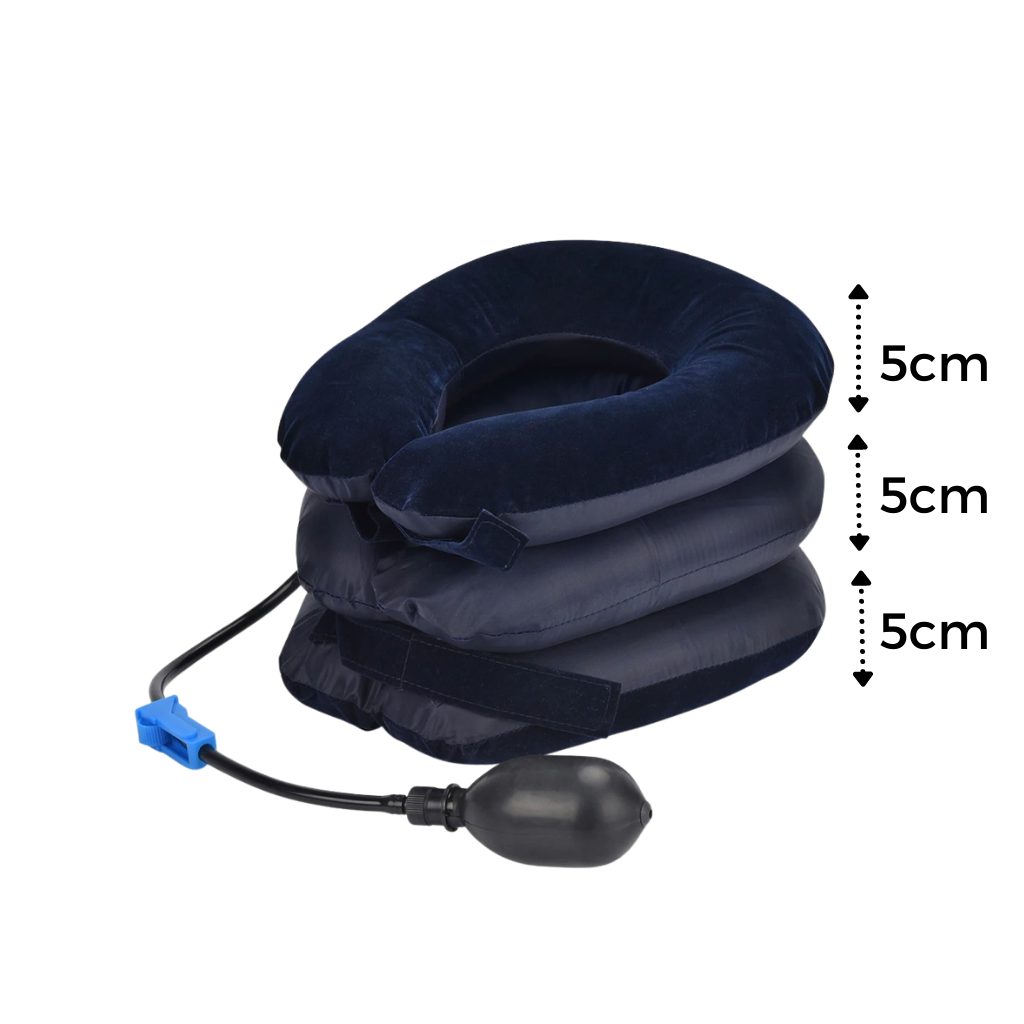 Colar inflável cervical para suporte do pescoço, produto de cuidado das costas da marca Amc, usado para alívio e suporte cervical.