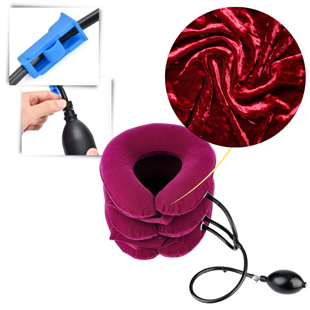 Colar inflável para suporte cervical da marca Amc, feito de material durável, usado no tratamento do pescoço e cuidado do dorso.