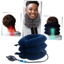 Colar inflável para suporte cervical, usado em cuidados do pescoço e alívio de dores, com marca AMC.