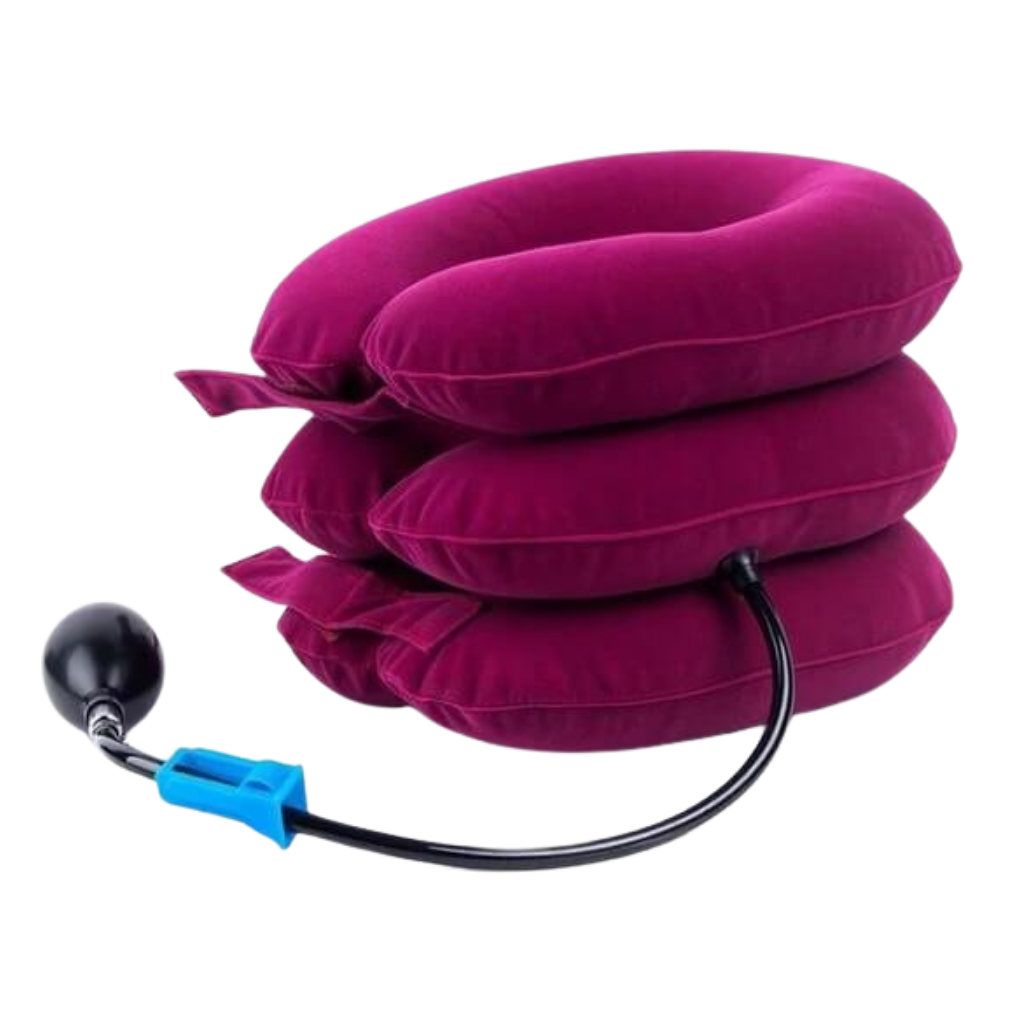 Colar cervical inflável rosa da Amc, suporte para pescoço e alívio de dores na região cervical.