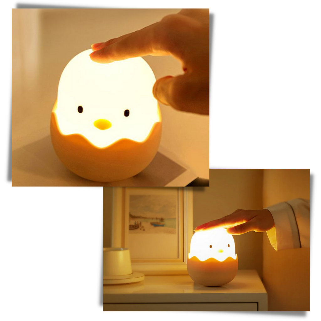 Lâmpada de noite em formato de pintinho da Outdo Electronics, luz LED recarregável com sensor de toque para iluminação suave.