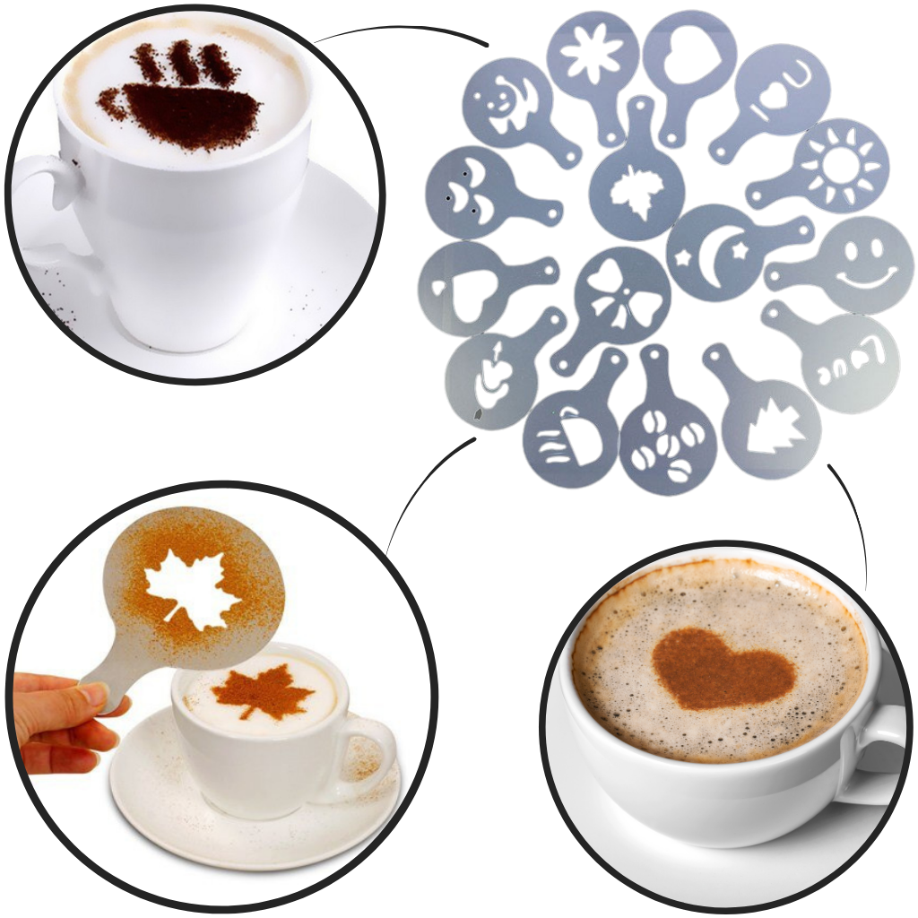 Conjunto de 16 pochoirs para café da marca Eastjing, acessórios para decoração de bebidas de pequeno eletromé