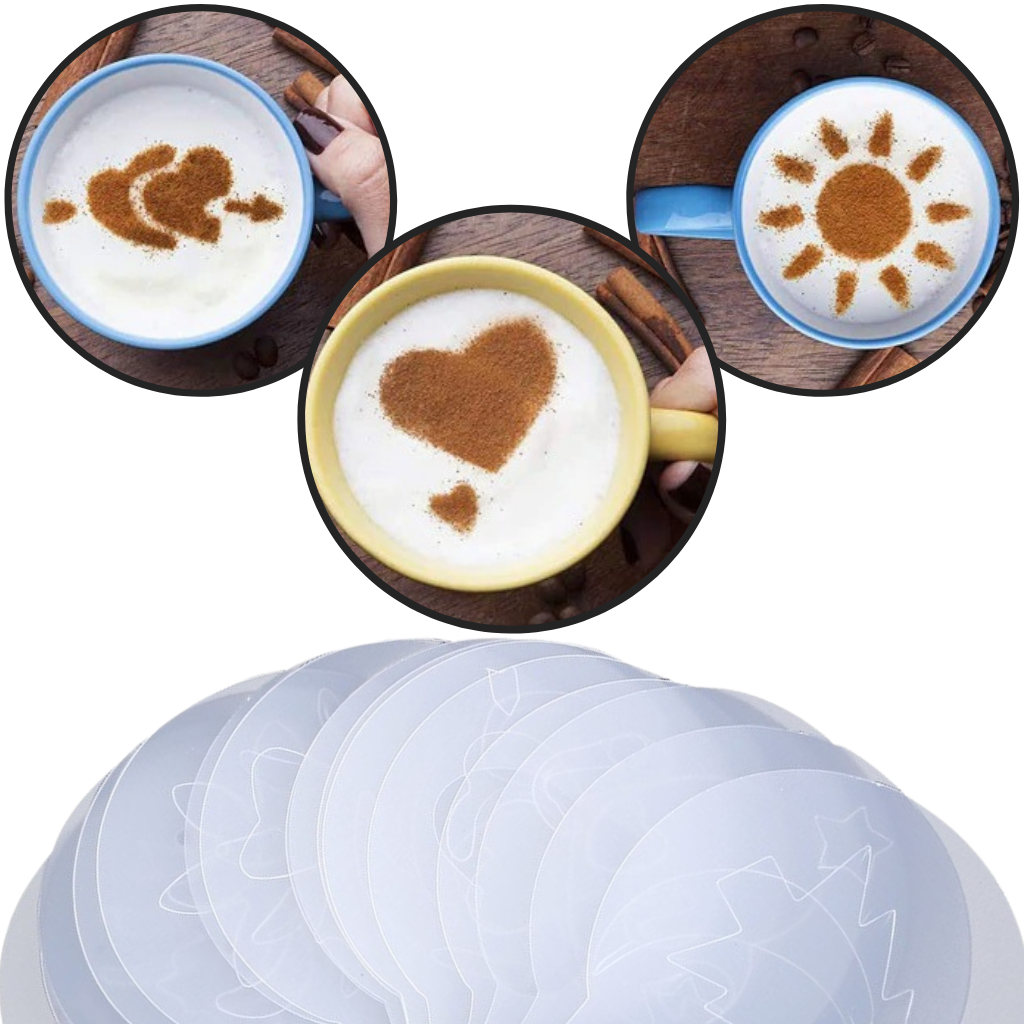 Conjunto de 16 pochoirs para café da marca Eastjing, acessórios para decorar bebidas com desenhos variados.