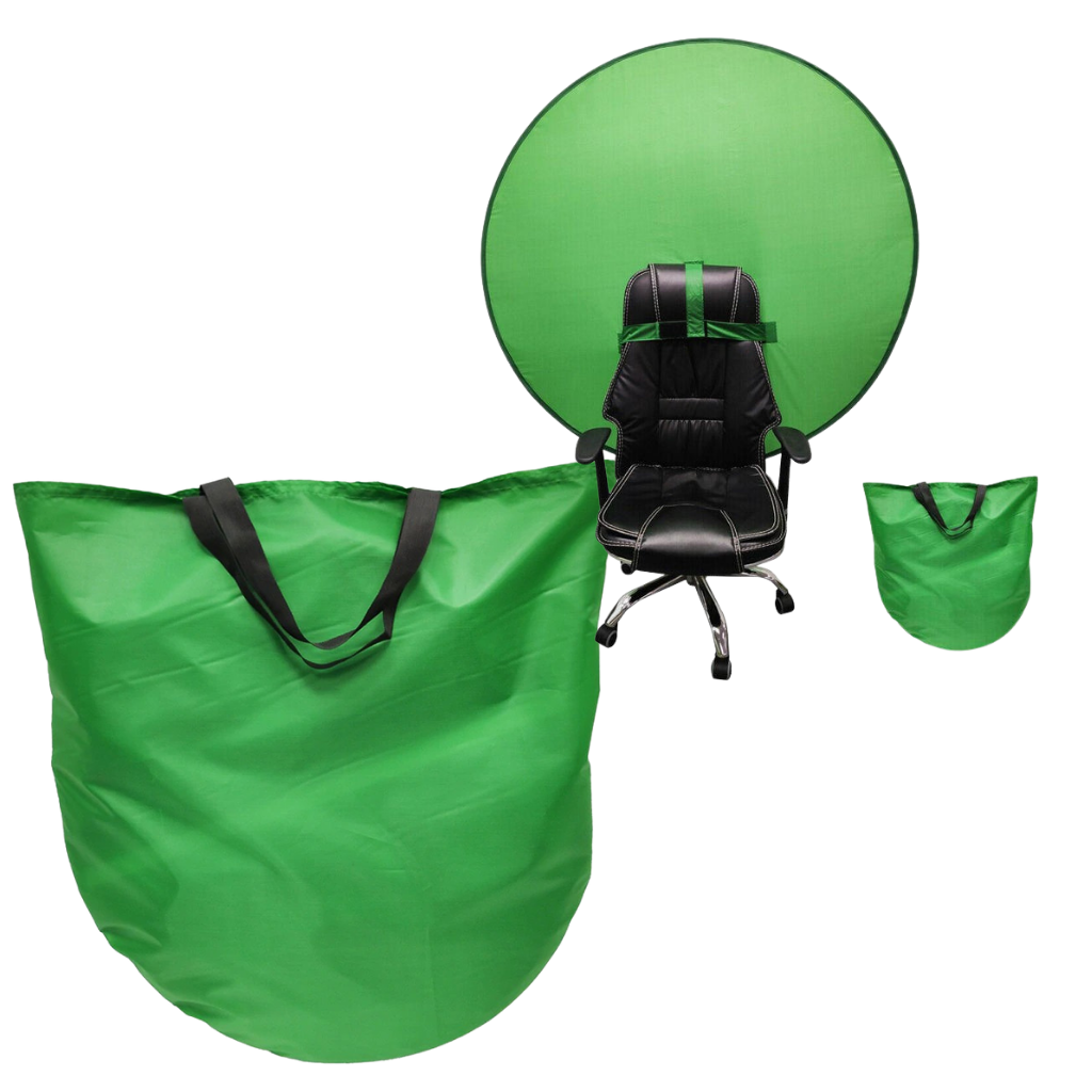 Fundo verde dobrável para cadeira, acessório de vídeo portátil e leve, usado para criar cenários em gravações.