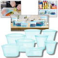 Conjunto de 8 sacos reutilizáveis de silicone para armazenamento de alimentos, marca A*Homeist, em diferentes tamanhos e cores.