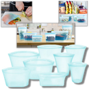 Conjunto de 8 sacos reutilizáveis de silicone para armazenamento de alimentos, marca A*Homeist, em diferentes tamanhos e cores.