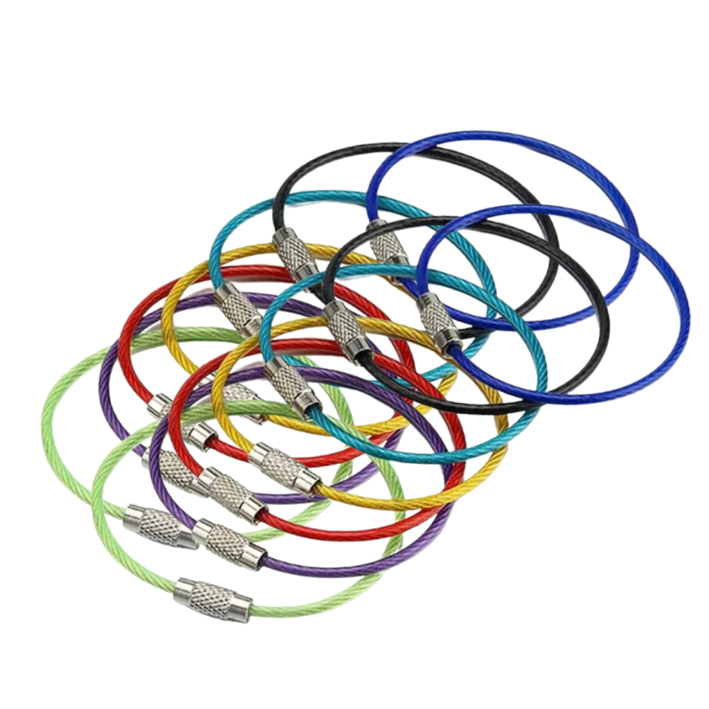 Conjunto de 40 porta-chaves em fio de metal flexível da marca Sunshine, em cores variadas e design criativo.