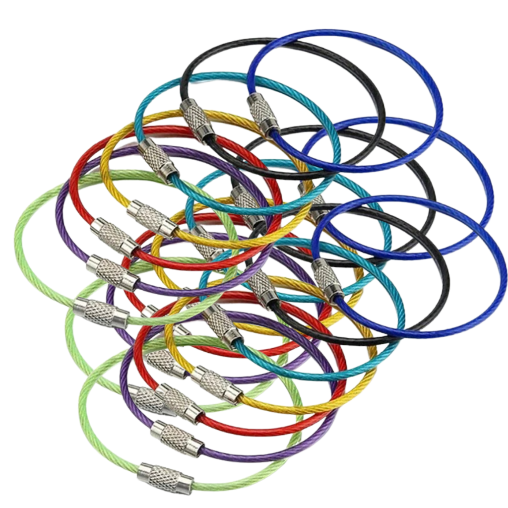 Conjunto de 60 porta-chaves de aço flexível da marca Sunshine, com fios de metal coloridos e design criativo para chaves.