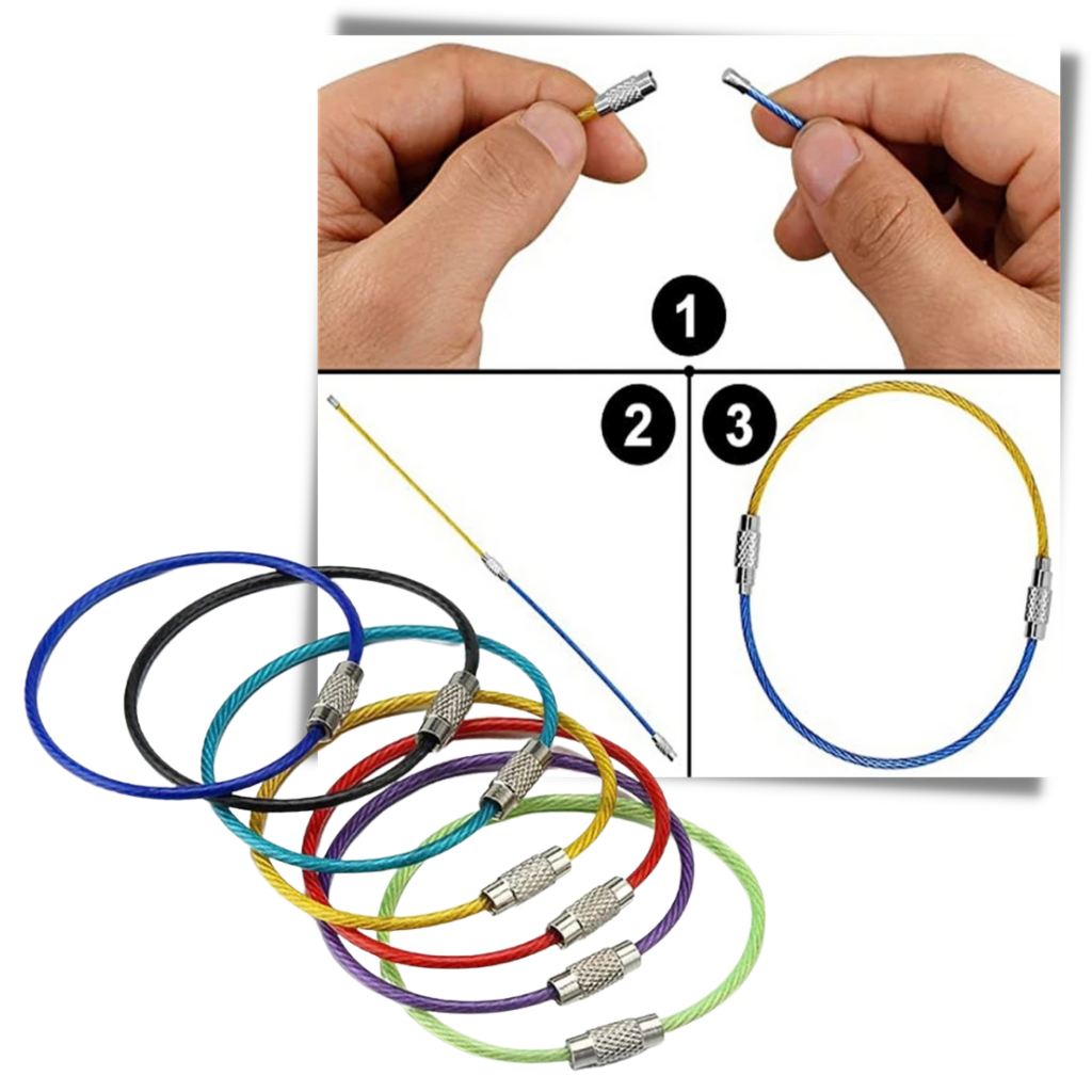 Chaveiro de aço flexível da Sunshine com fio metálico criativo e colorido, fácil de usar e ajustar.