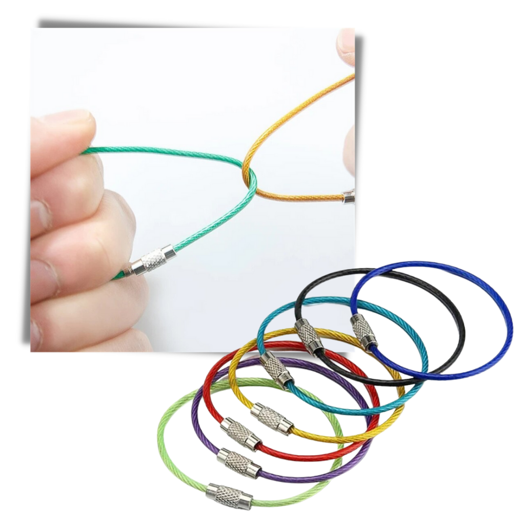 Chaveiro Sunshine de arame metálico flexível com cores criativas, resistente e fácil de usar, ideal para prender chaves.