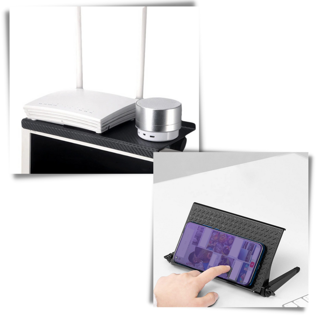 Escritório multifuncional Daciye com prateleira para monitor e espaço de trabalho organizado e moderno.