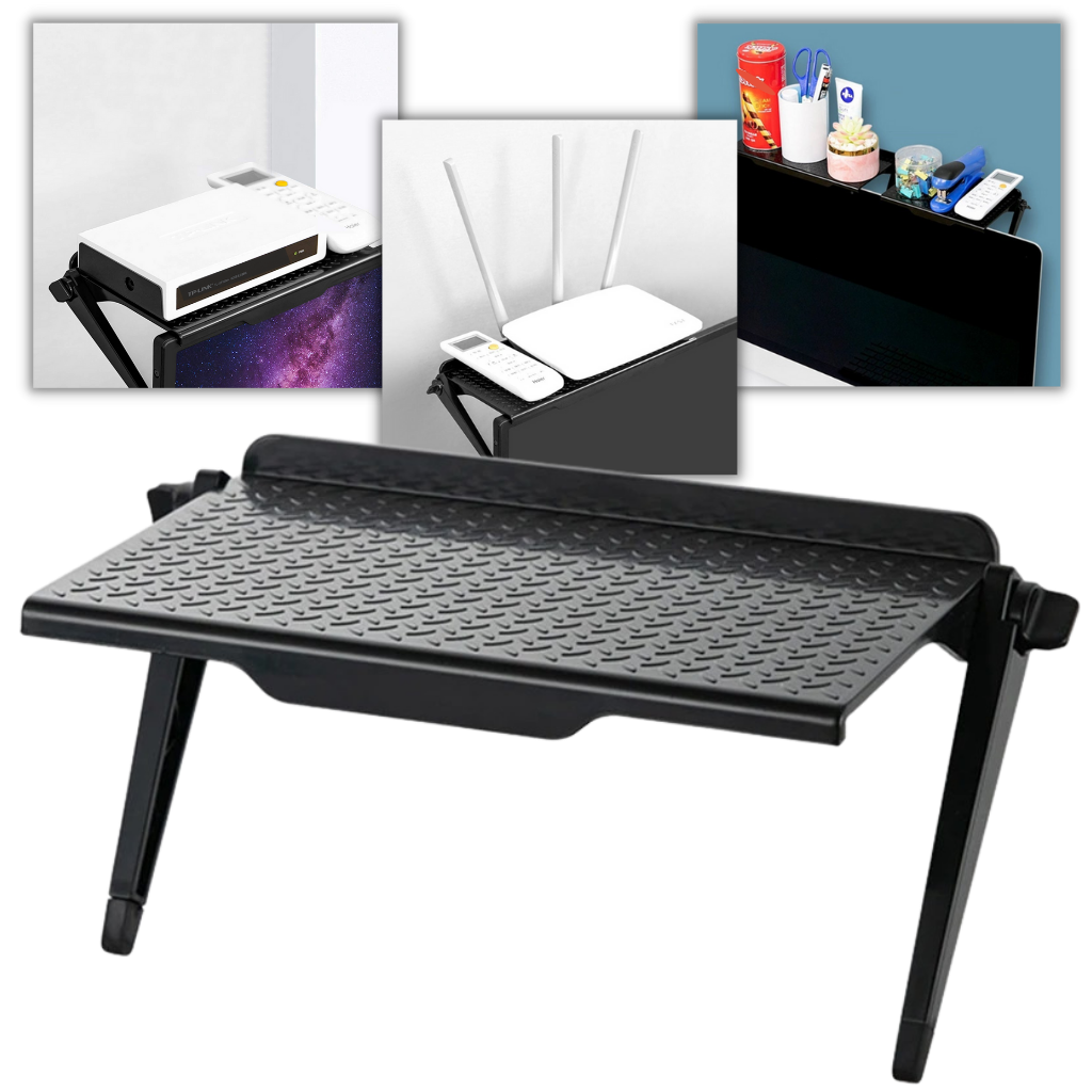 Escritório multifuncional Daciye com prateleira para monitor e espaço de trabalho organizado, ideal para home office.