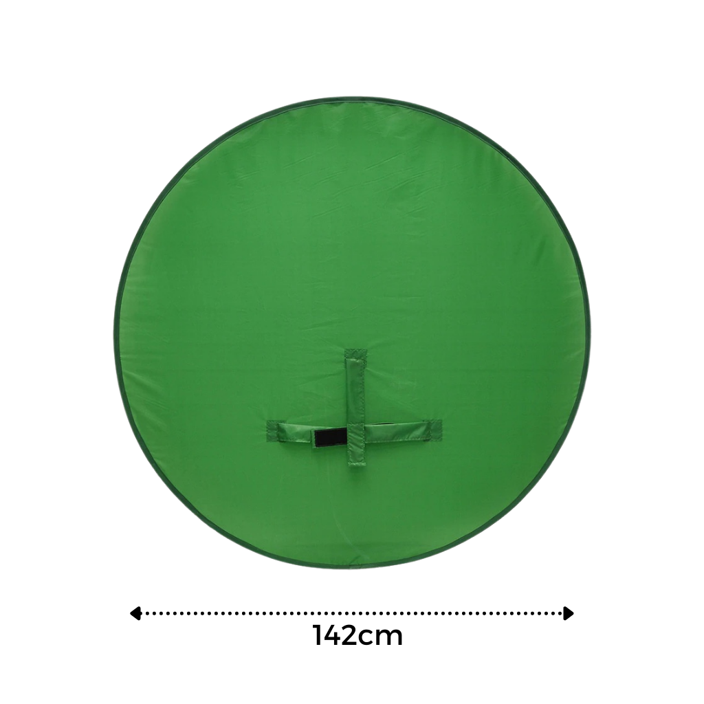 Fundo verde dobrável para cadeira da marca Boobeauty, acessório de vídeo, com dimensões exibidas na imagem.