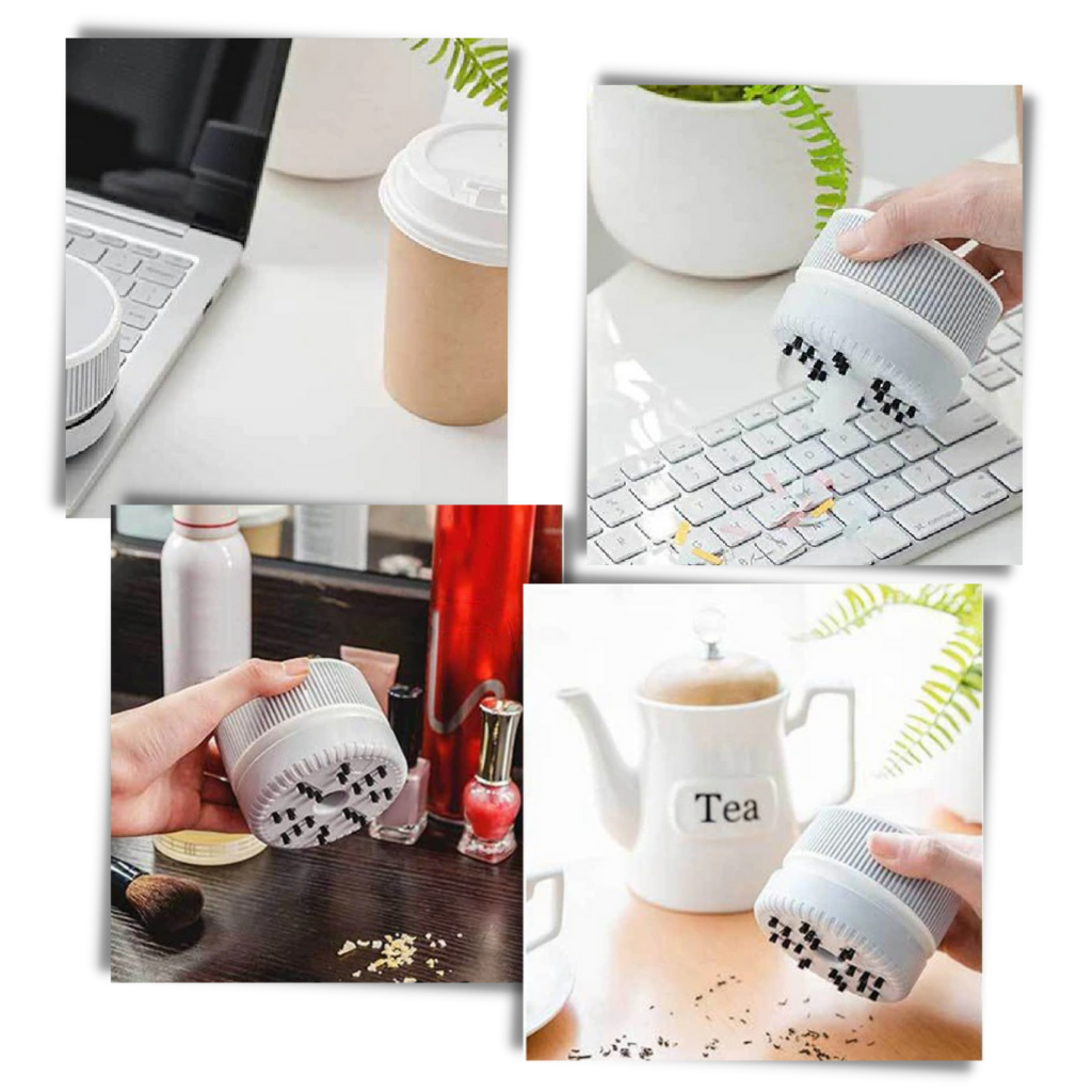Aspirador de mesa Zoiuytrg para limpeza de escritórios, com design compacto e múltiplas funções para remover poeira e sujeira.