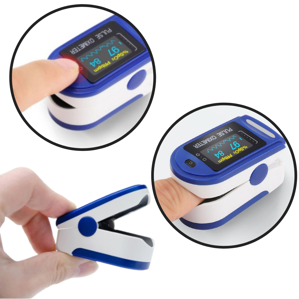 Oxímetro de pulso digital Thinkmax para dedo, monitor biométrico portátil, fácil de usar, exibe níveis de oxigênio e pulso.