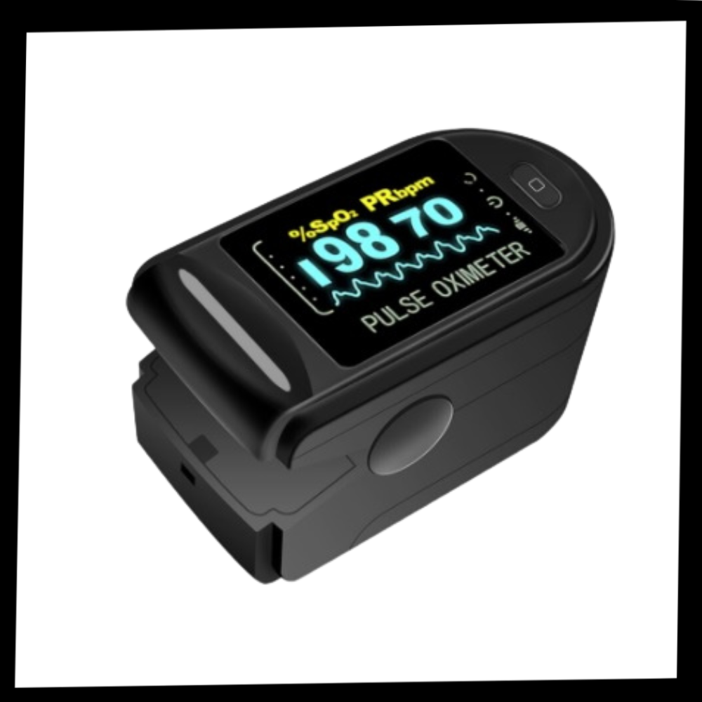 Oxímetro de pulso digital Thinkmax para dedo, monitor biométrico portátil com visor de leitura fácil e bateria integrada.
