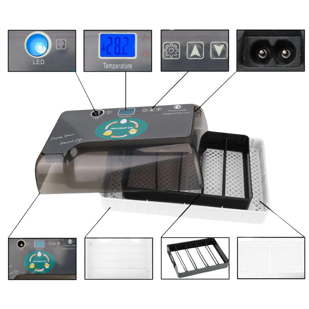 Incubador automático de ovos Yescomusa para incubação de ovos, com display digital e configuração fácil.