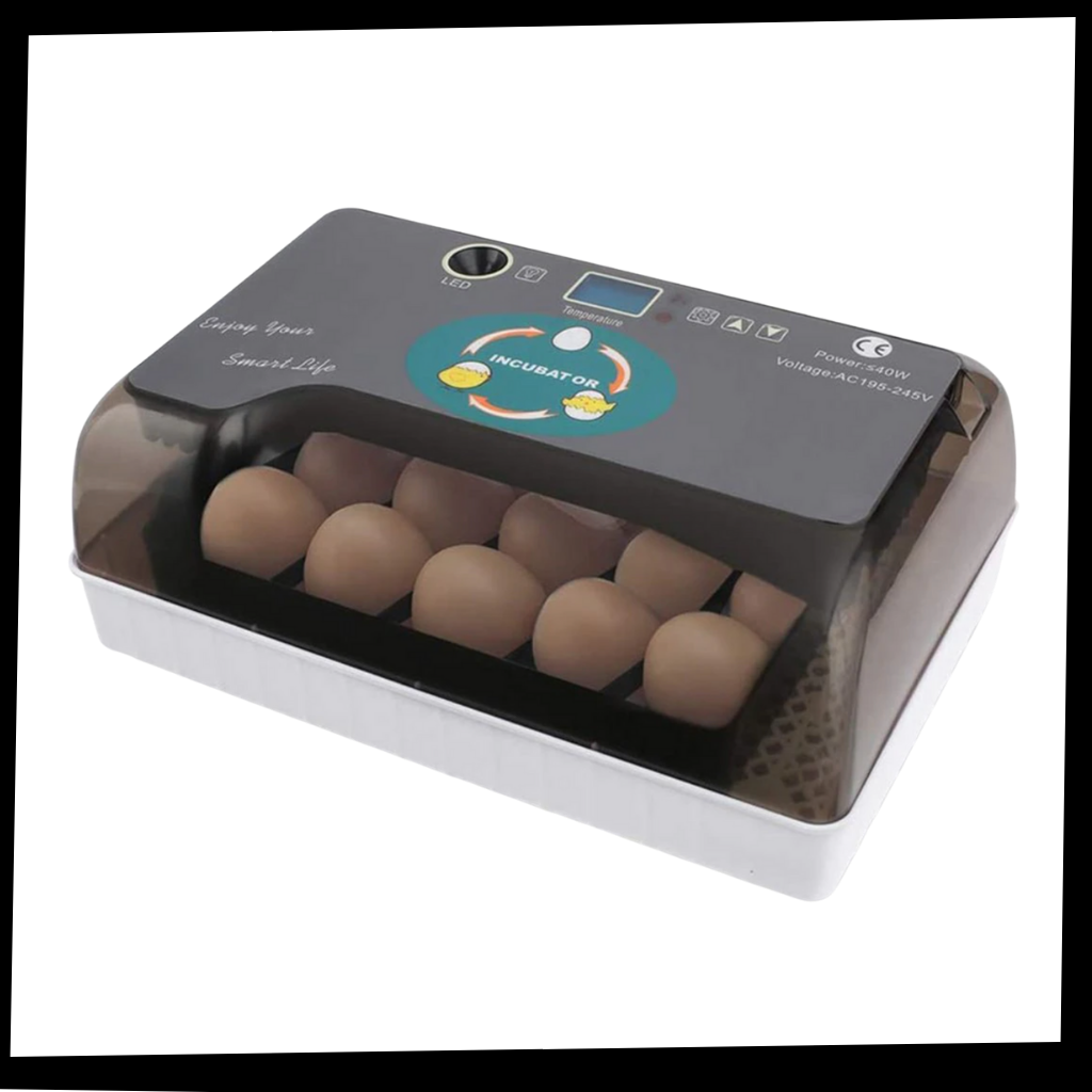 Incubador automático de ovos Yescomusa para incubação de ovos, com painel digital e controle de temperatura.