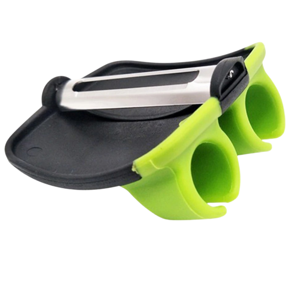Descascador de frutas e legumes Fansoubay de dois dedos, utensílio de cozinha de cor verde claro.