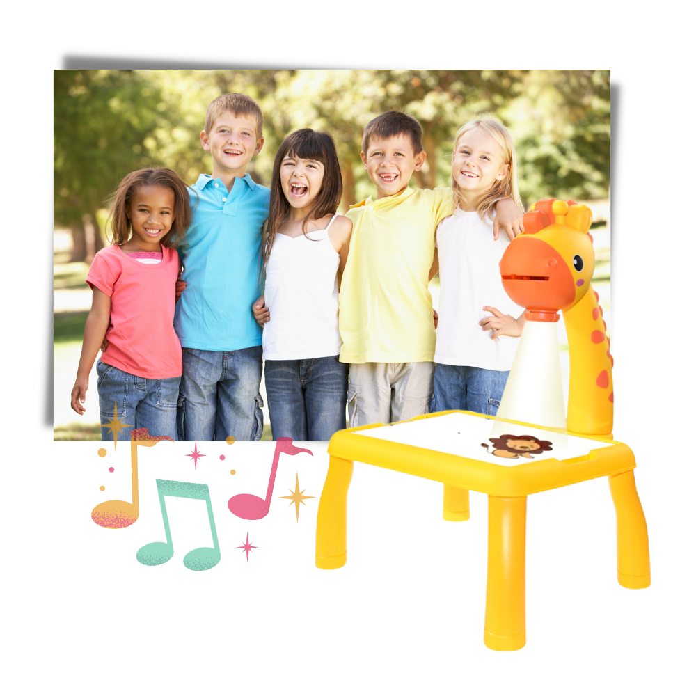 Quadro de desenho de projeção para crianças da marca Kanaroous, com desenhos musicais, ideal para jogos de desenho educativo.