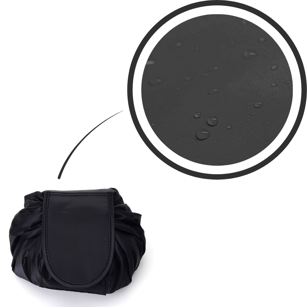 Necessaire de maquiagem dobrável com cordão de fechamento da marca Lay-N-Go, organizado e portátil para cosméticos.