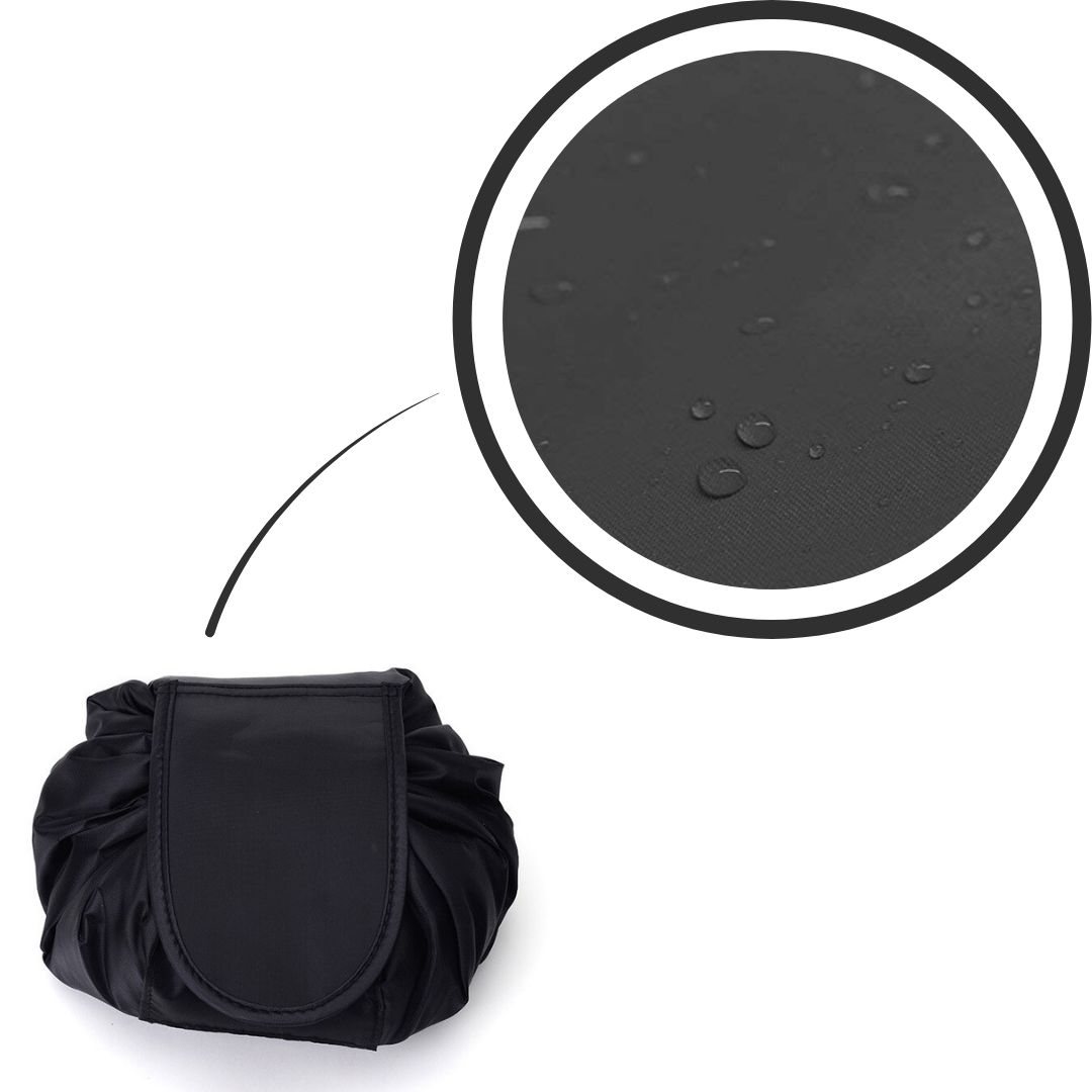 Necessaire de maquiagem dobrável com cordão de fechamento da marca Lay-N-Go, organizado e portátil para cosméticos.