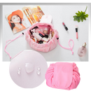 Necessaire de maquiagem dobrável com cordão de fechamento, impermeável da marca Lay-N-Go, ideal para organização de cosméticos.
