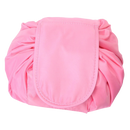 Necessaire de maquiagem dobrável com cordão de fechamento da marca Lay-N-Go, bolsa rosa para organização de itens de beleza.