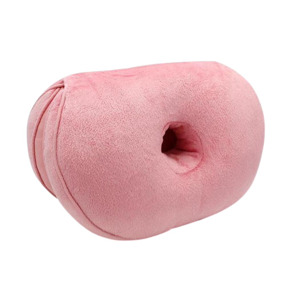Almofada de assento dupla para os glúteos da marca Wisremt, confortável para cuidados das costas, na cor rosa claro.