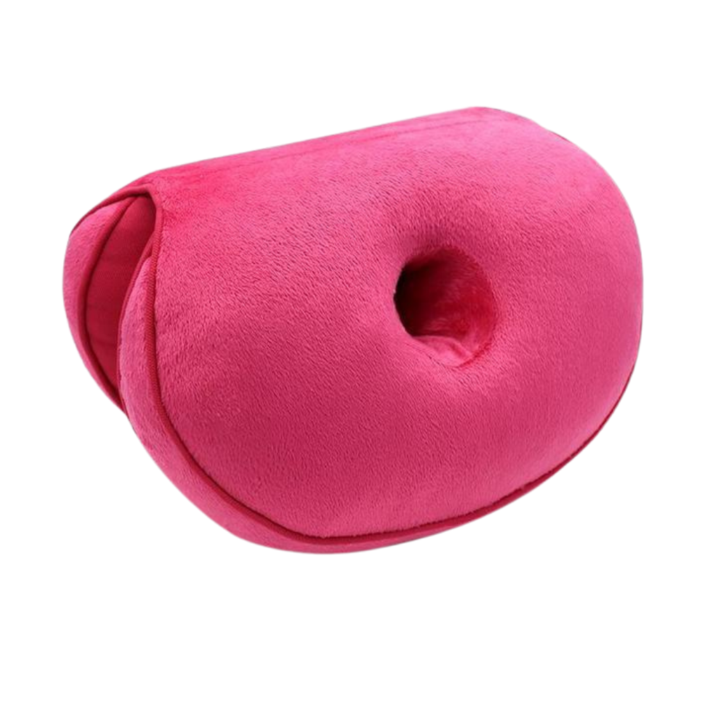 Almofada de assento dupla para as nádegas, ideal para cuidado das costas, marca Wisremt na cor rosa.