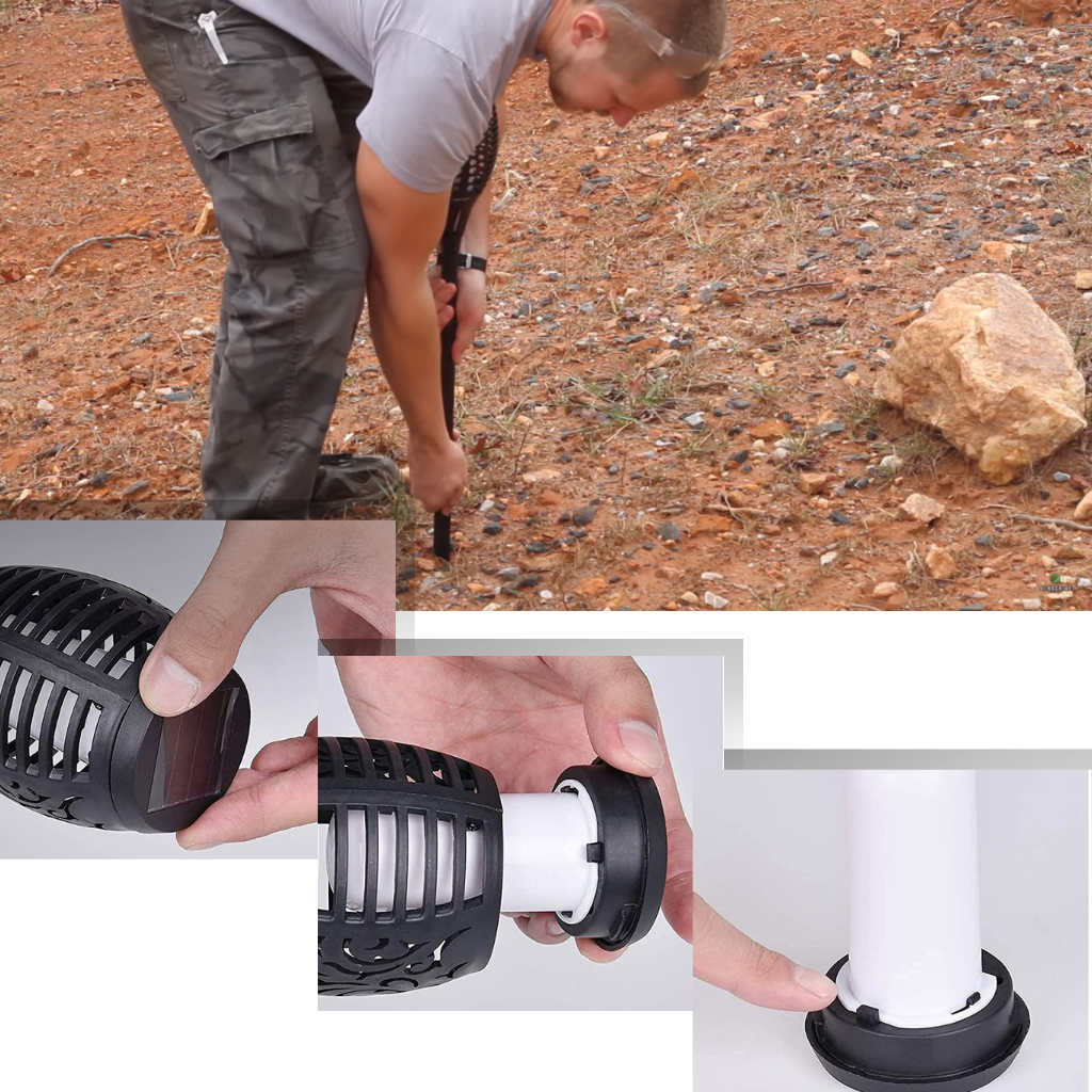 Luminária Dsermall com lâmpada LED solar e efeito de chama, instalação fácil, ideal para iluminação externa decorativa.