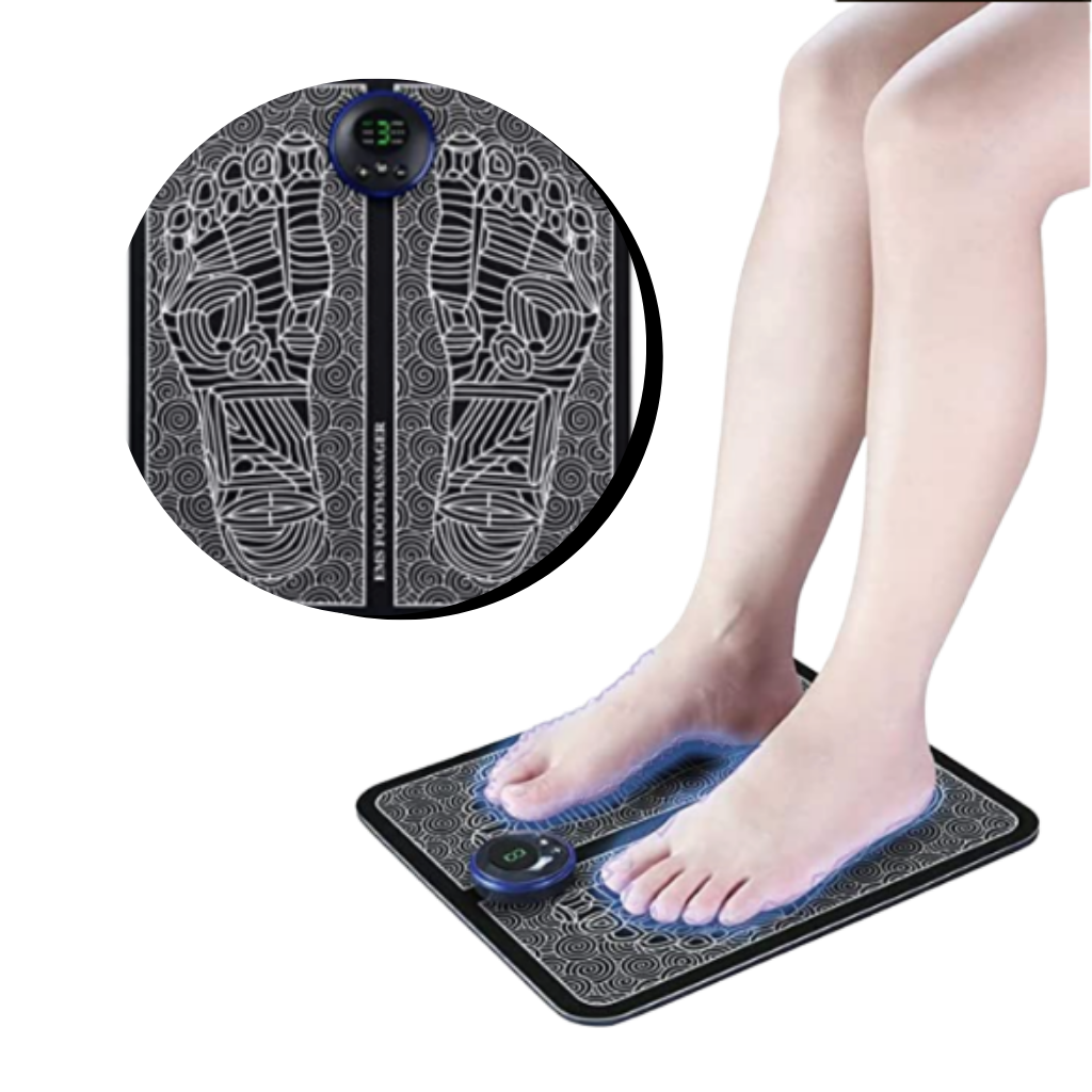 Tapete elétrico de massagem para pés EMS da Kzkr, com design de acupuntura, portátil e recarregável para cuidado dos pés.