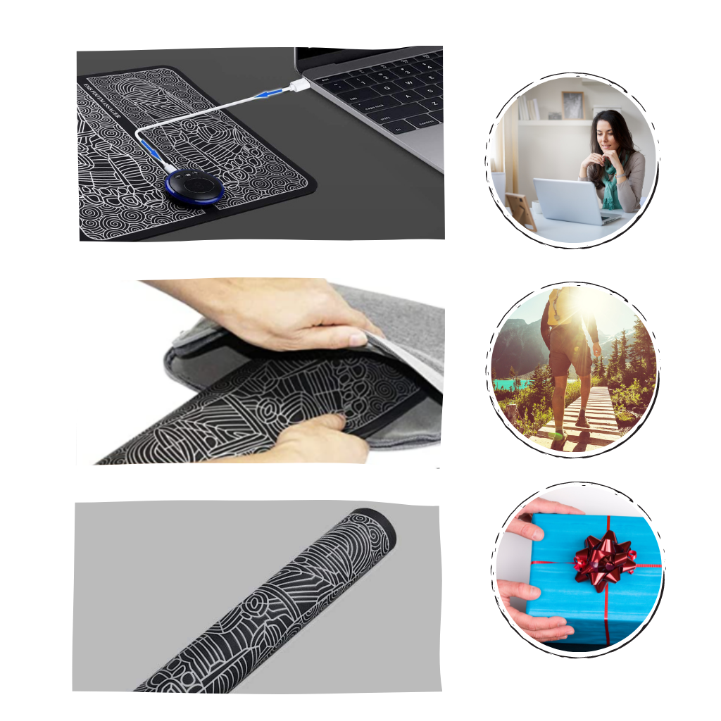 Tapete massageador de pés elétrico EMS da Kzkr, design dobrável com conexão USB para cuidados relaxantes dos pés.