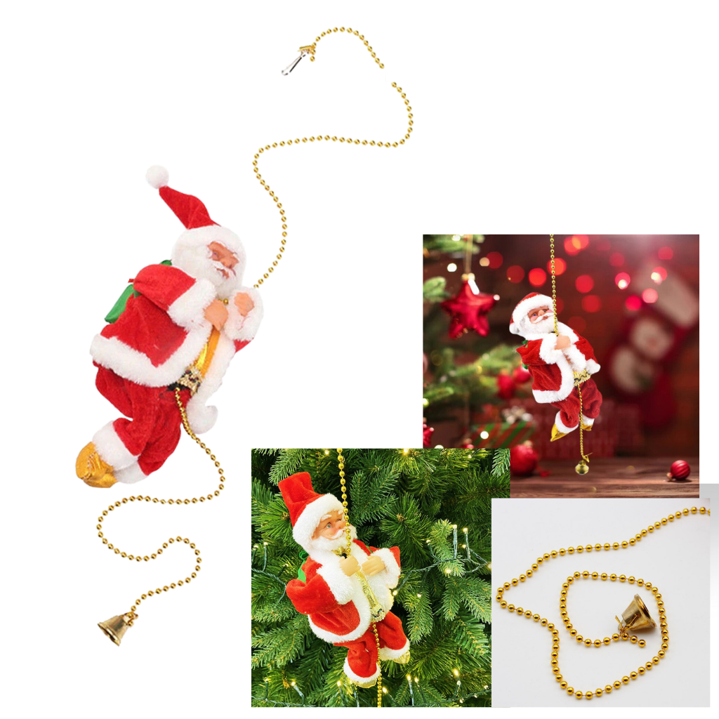 Decoração elétrica de Natal com Papai Noel escalando, marca Bagilaanoe, decoração festiva para temporada natalina.