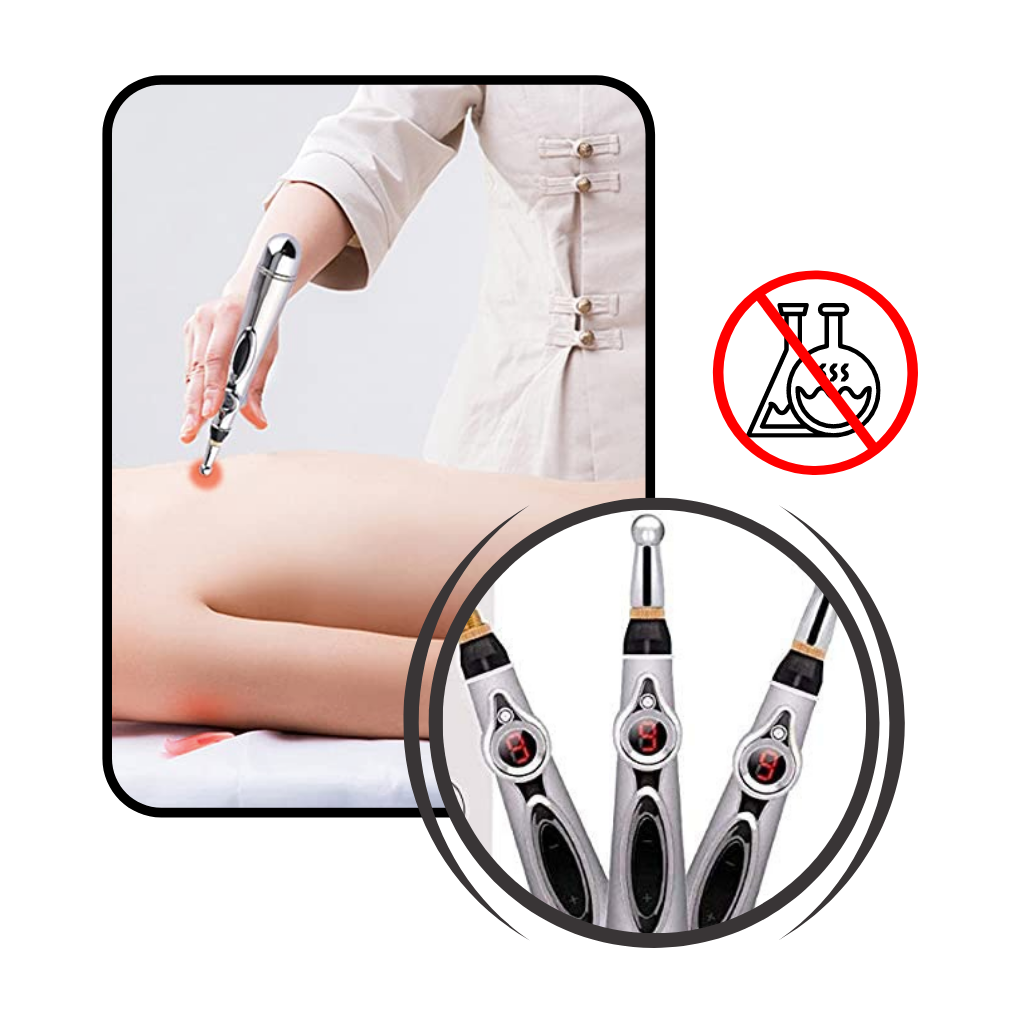 Caneta de acupuntura digital Netjett, dispositivo eletrônico para massagem e acupuntura sem dor, com design portátil e seguro.