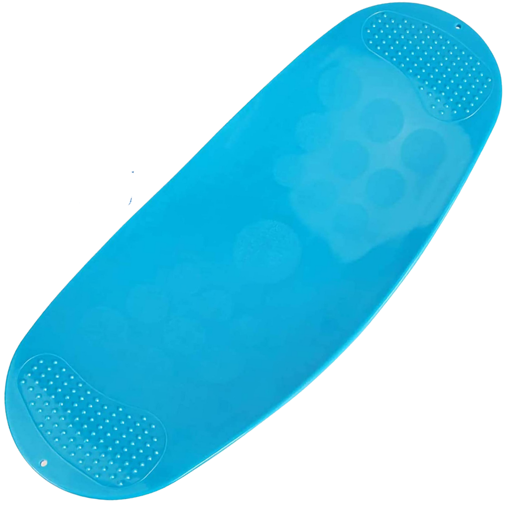 Placa de equilíbrio azul da Hitnotion para treino de fitness e exercícios de equilíbrio, mostrada em uso sobre piso.