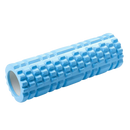 Rolo de espuma preto para exercícios de massagem, ideal para Pilates e yoga, com superfície texturizada para liberação muscular.