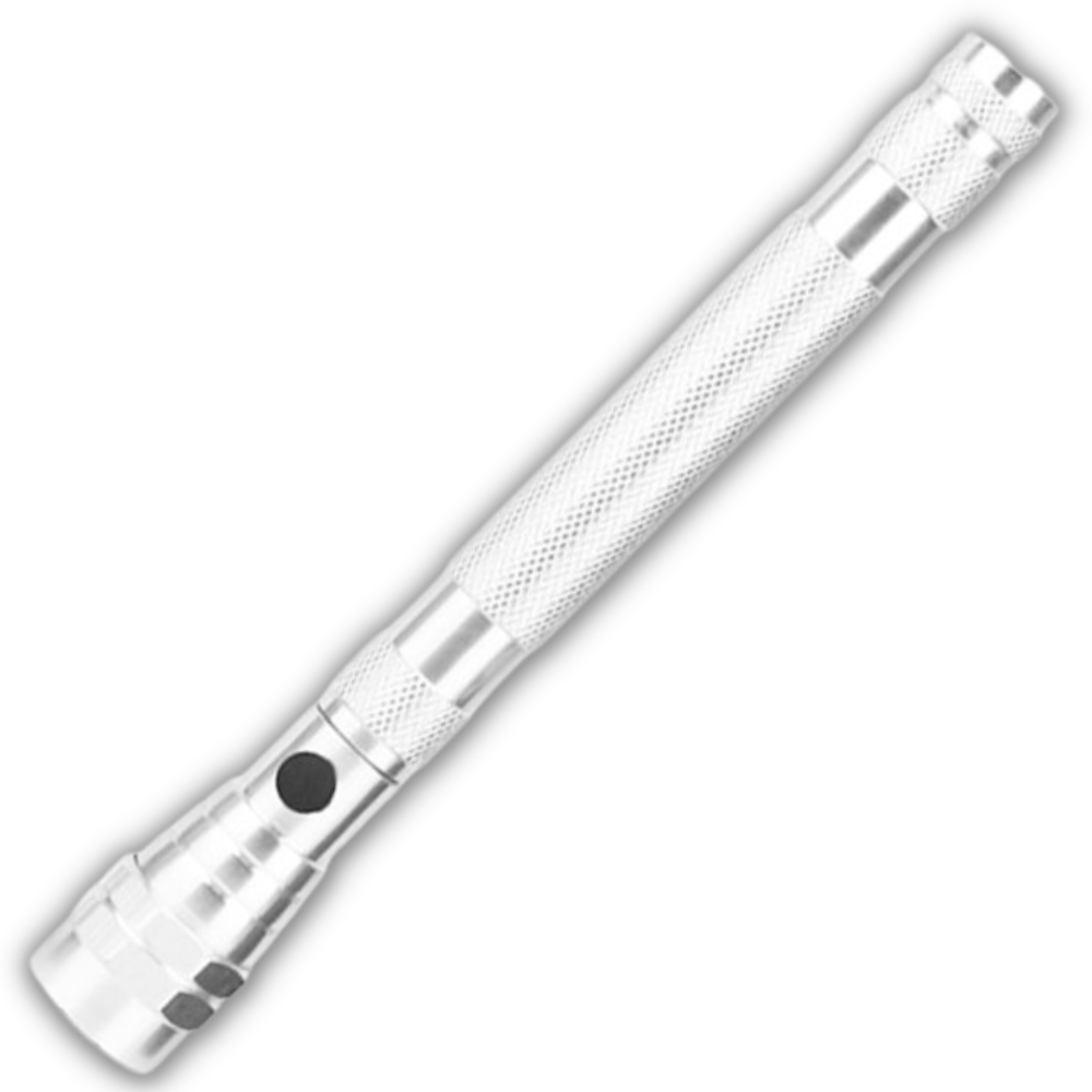 Lanterna de mão LED magnética e telescópica Enod, luz prateada, ideal para atividades ao ar livre e trabalhos técnicos.