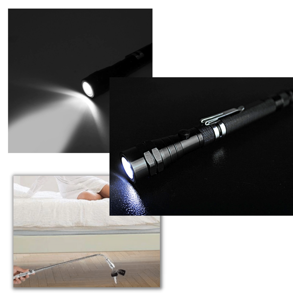 Lanterna de bolso LED magnética e telescópica da Enod, com foco ajustável e design compacto para uso portátil.