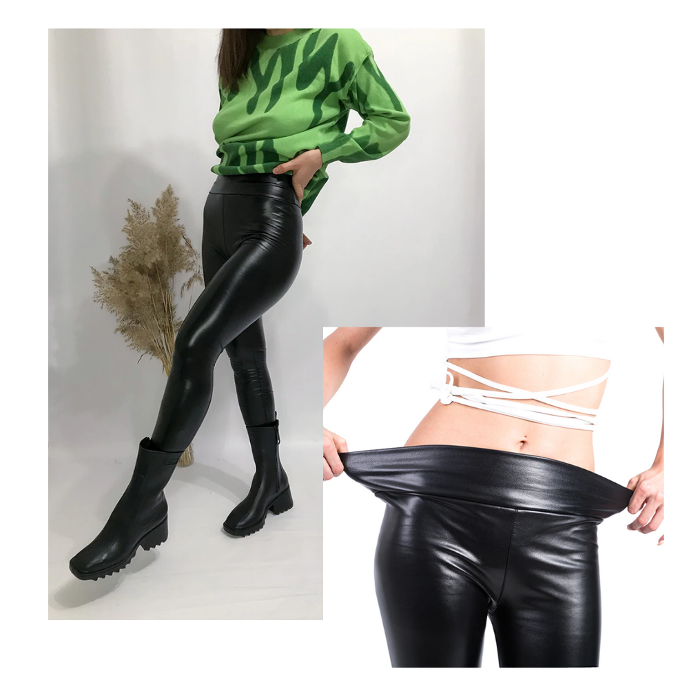 Calça de couro artificial de cintura alta da marca Manifique, com ajuste modelador e acabamento elegante.