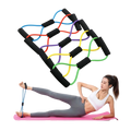 Faixa de resistência Tomfoto com alças, usada para exercícios de alongamento e tonificação muscular, em cor preta e amarela.